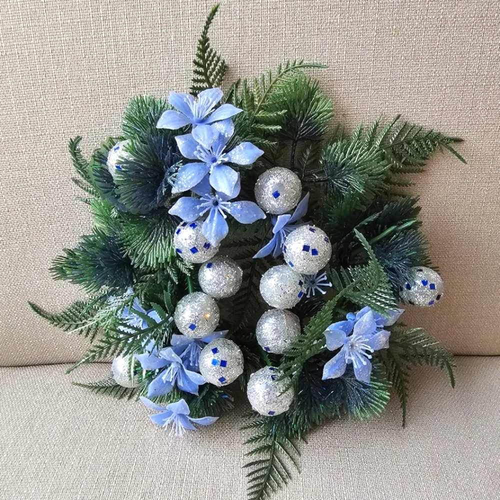 Vintage Mini Icy Blue Decorated Christmas Wreath